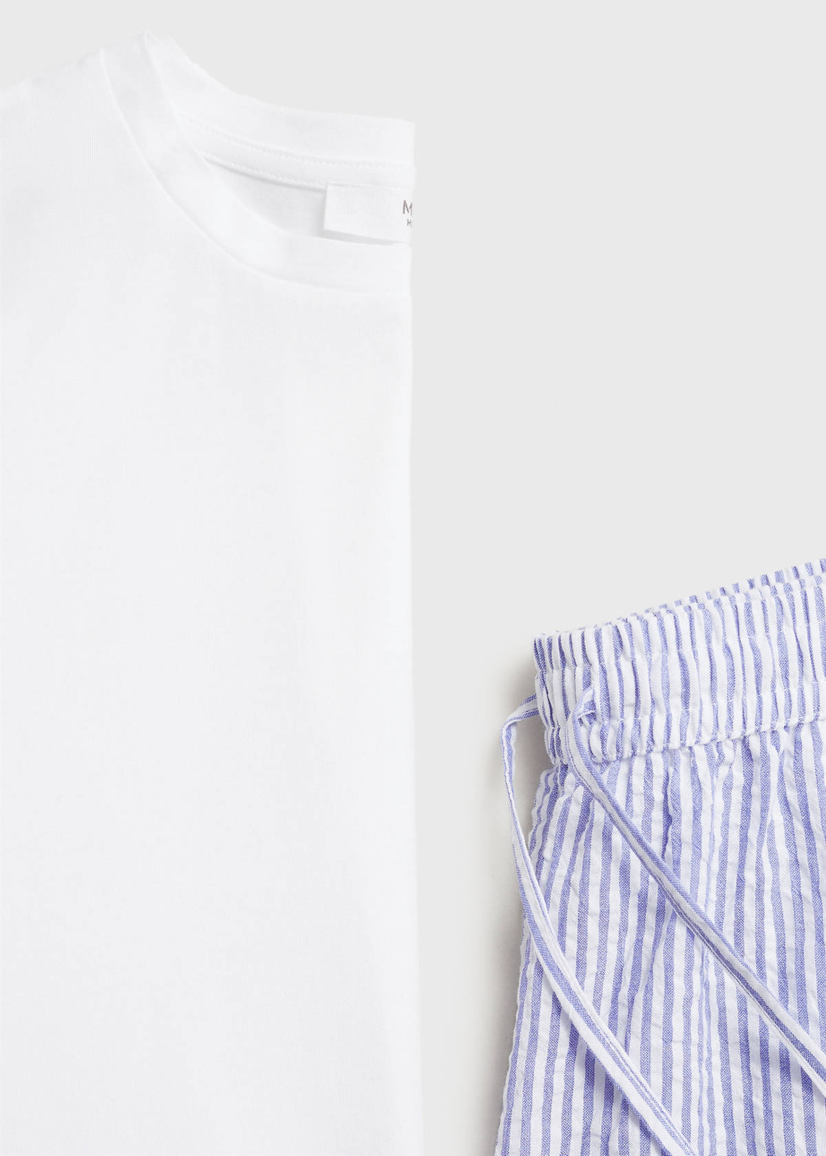 Two-piece striped seersucker pyjama shorts — China Blue