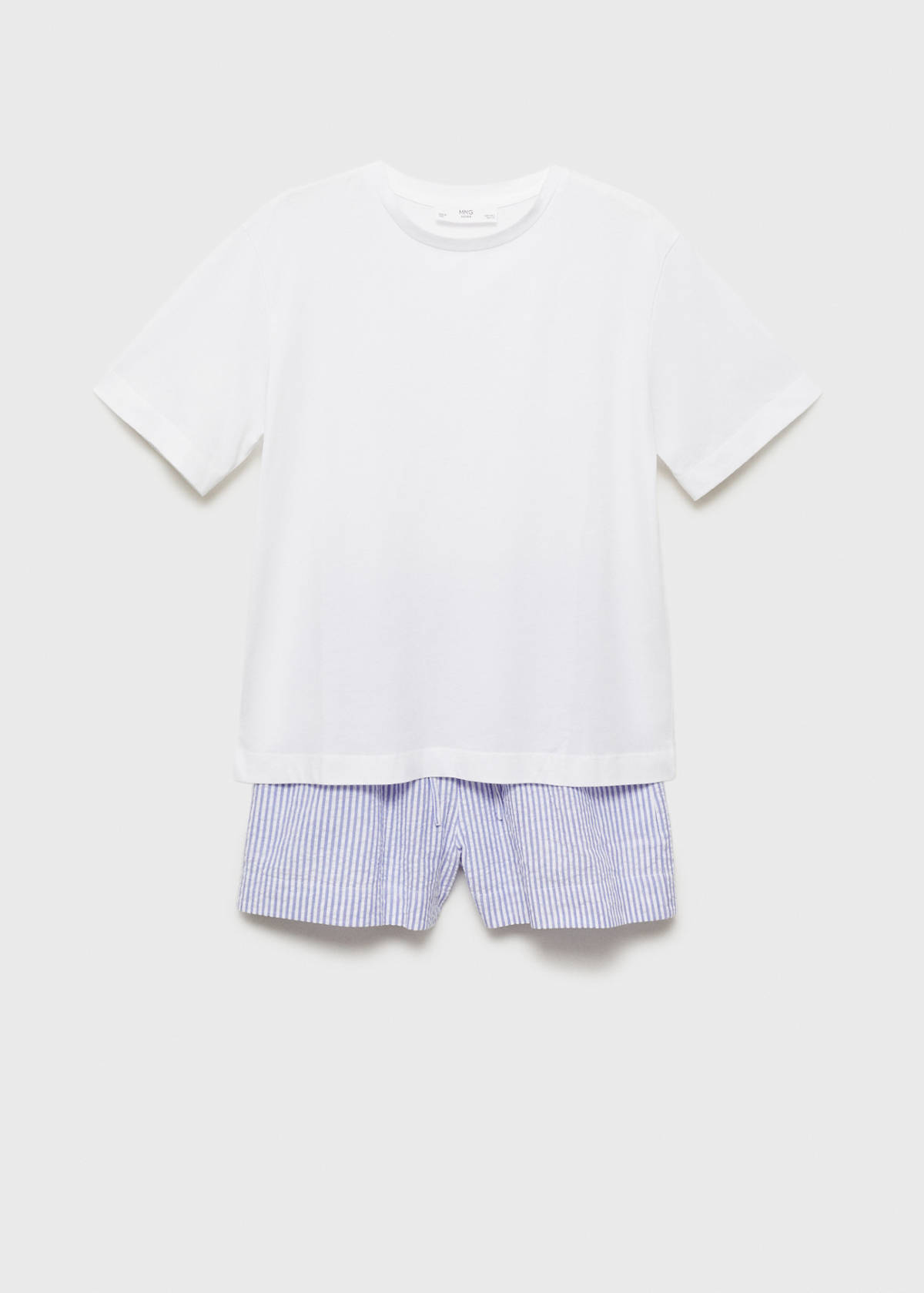Two-piece striped seersucker pyjama shorts — China Blue