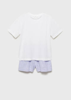 Two-piece striped seersucker pyjama shorts — China Blue 5