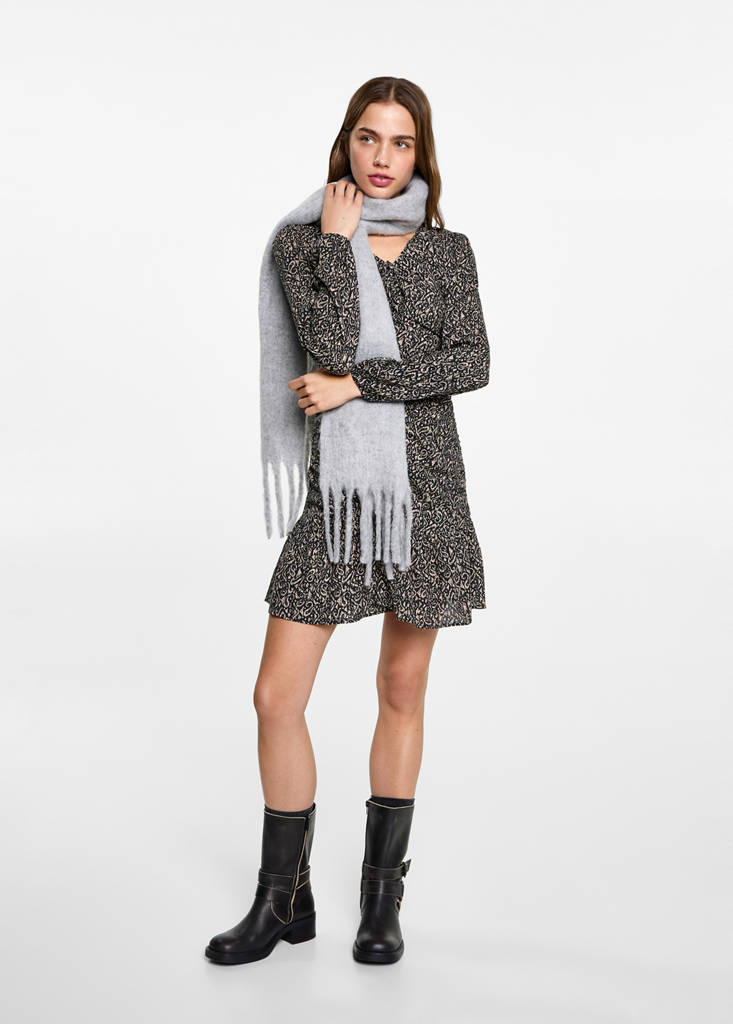 MANGO TEEN - Robe froncée imprimée noir - XXS - Fille Teen