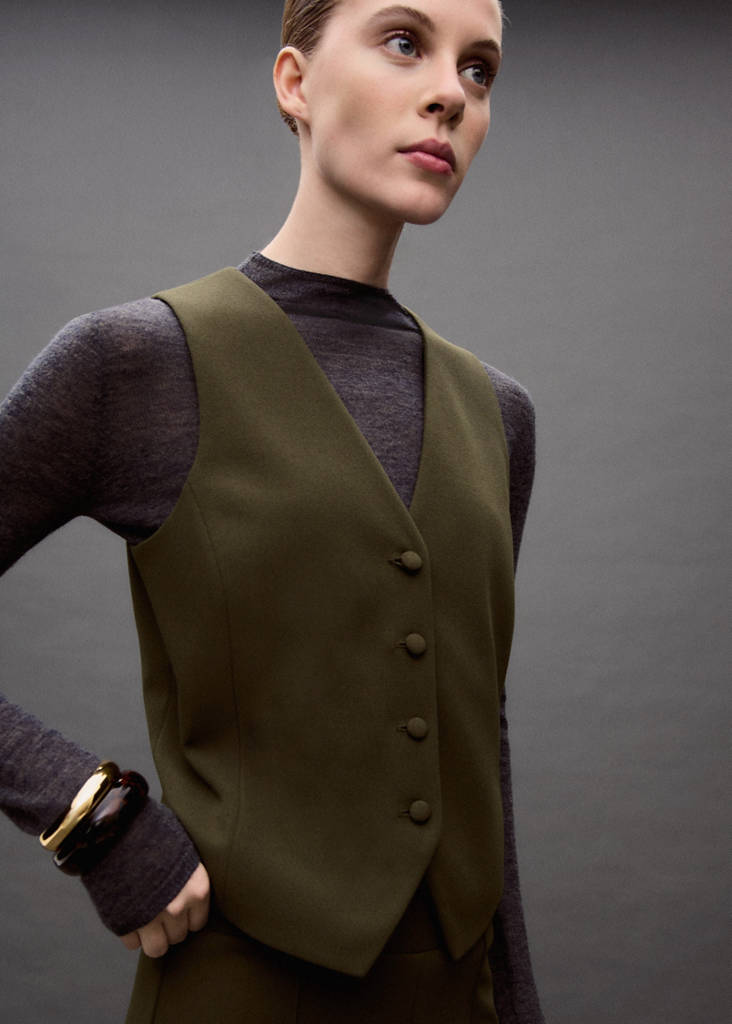 Suit waistcoat with buttons — Khaki