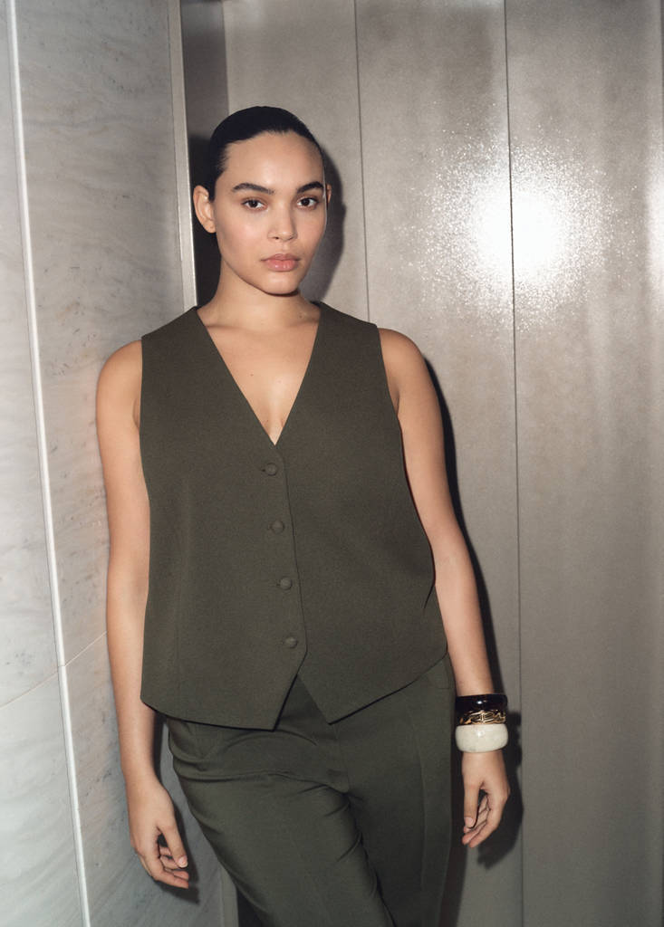Suit waistcoat with buttons — Khaki
