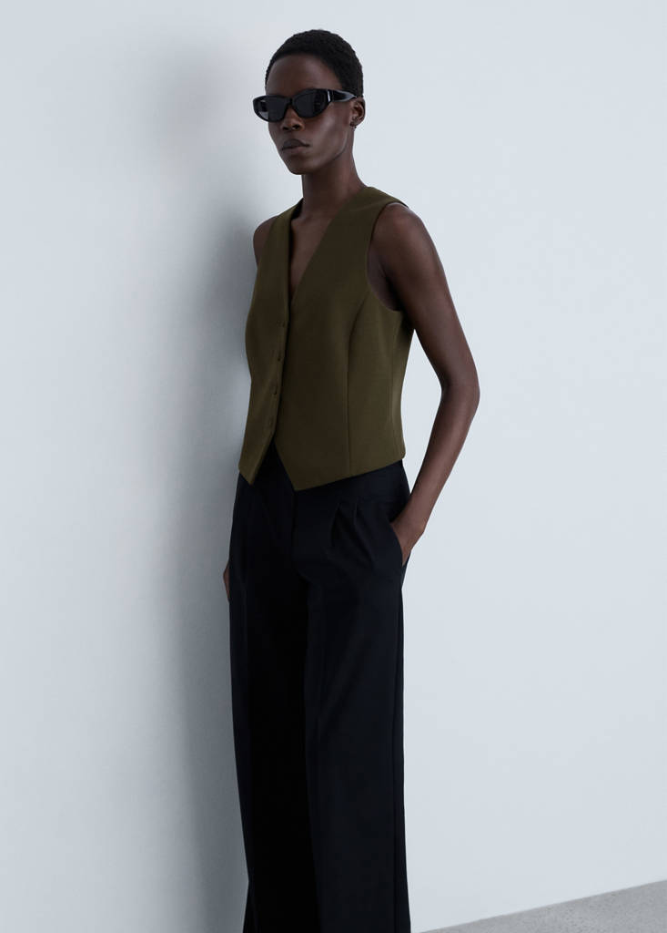 Suit waistcoat with buttons — Khaki
