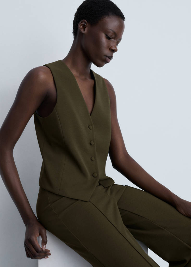 Suit waistcoat with buttons — Khaki