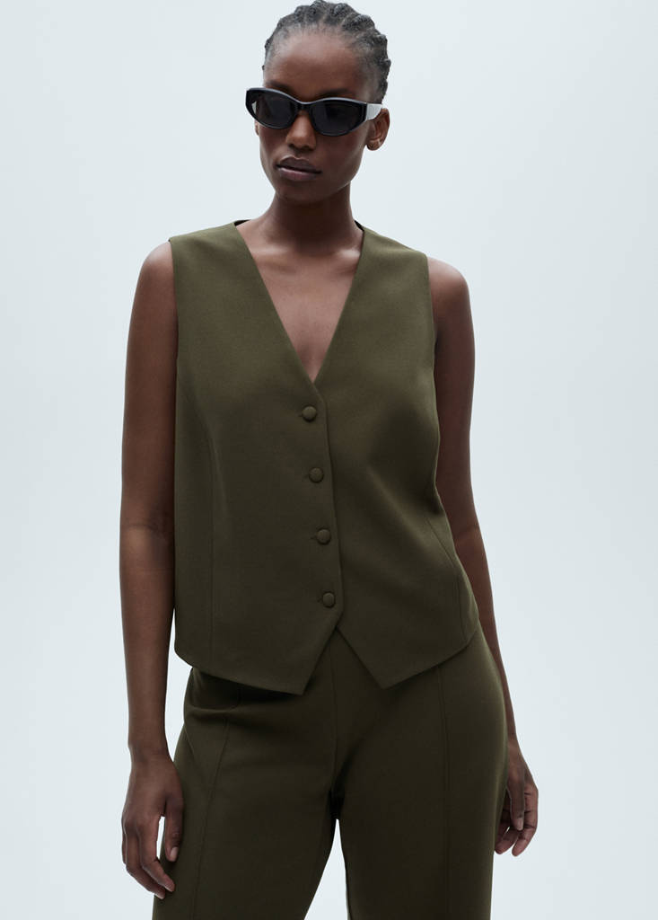Suit waistcoat with buttons — Khaki