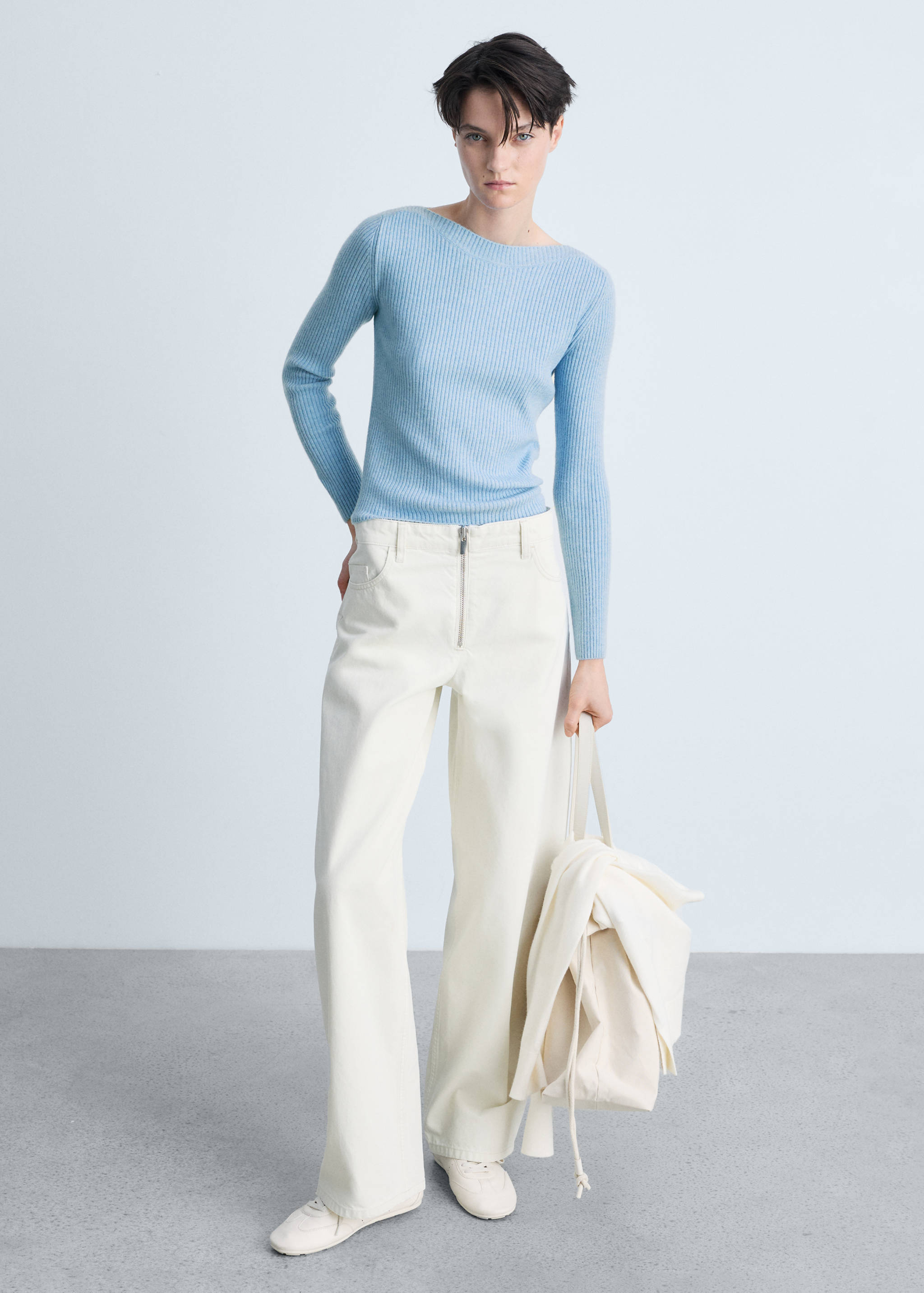 Boat neck ribbed sweater - General plane