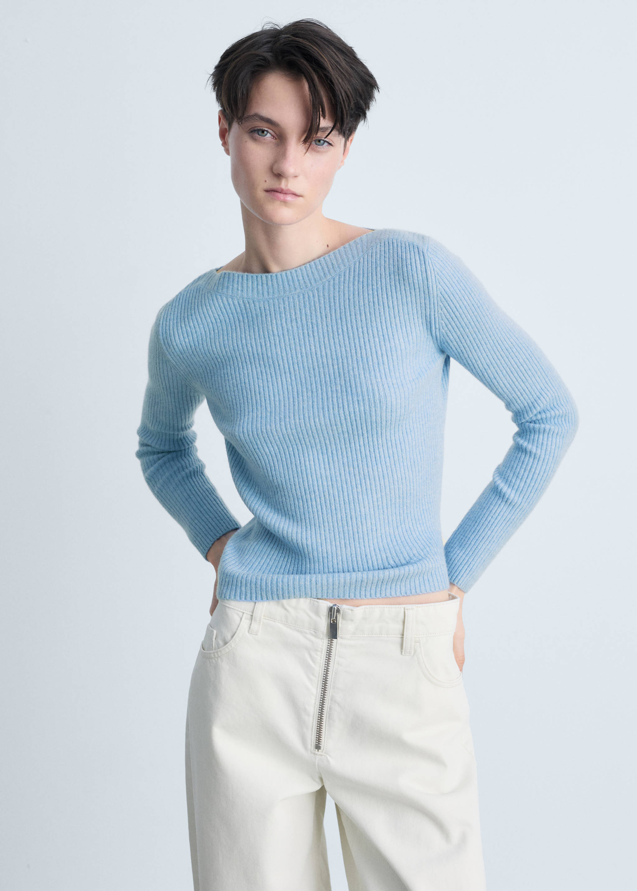 Boat neck ribbed sweater - Medium plane