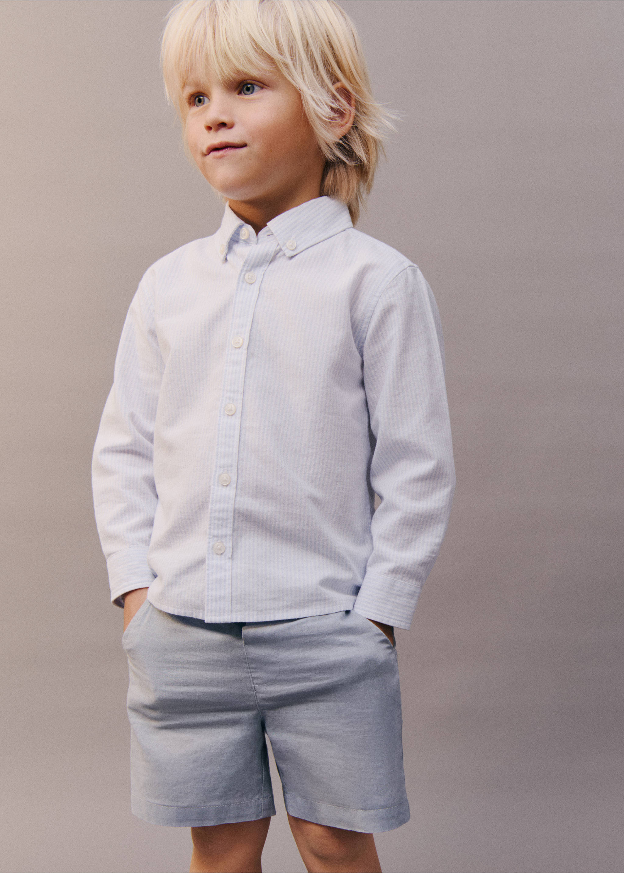Linen-blend Bermuda shorts - Details of the article 5, Blue. Ref: 87063634-00.