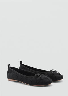 Embroidered ballet flats with bow — Black 2