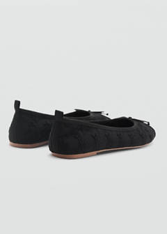 Embroidered ballet flats with bow — Black 3