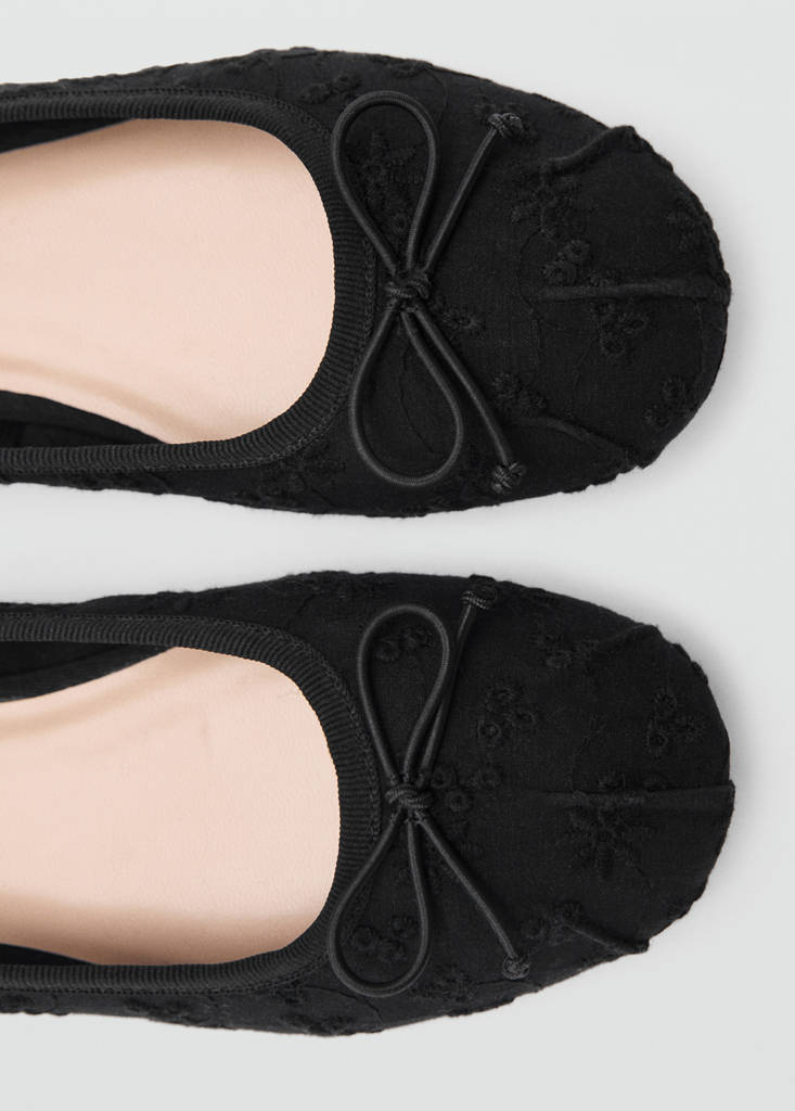 Embroidered ballet flats with bow - thumbnail 4