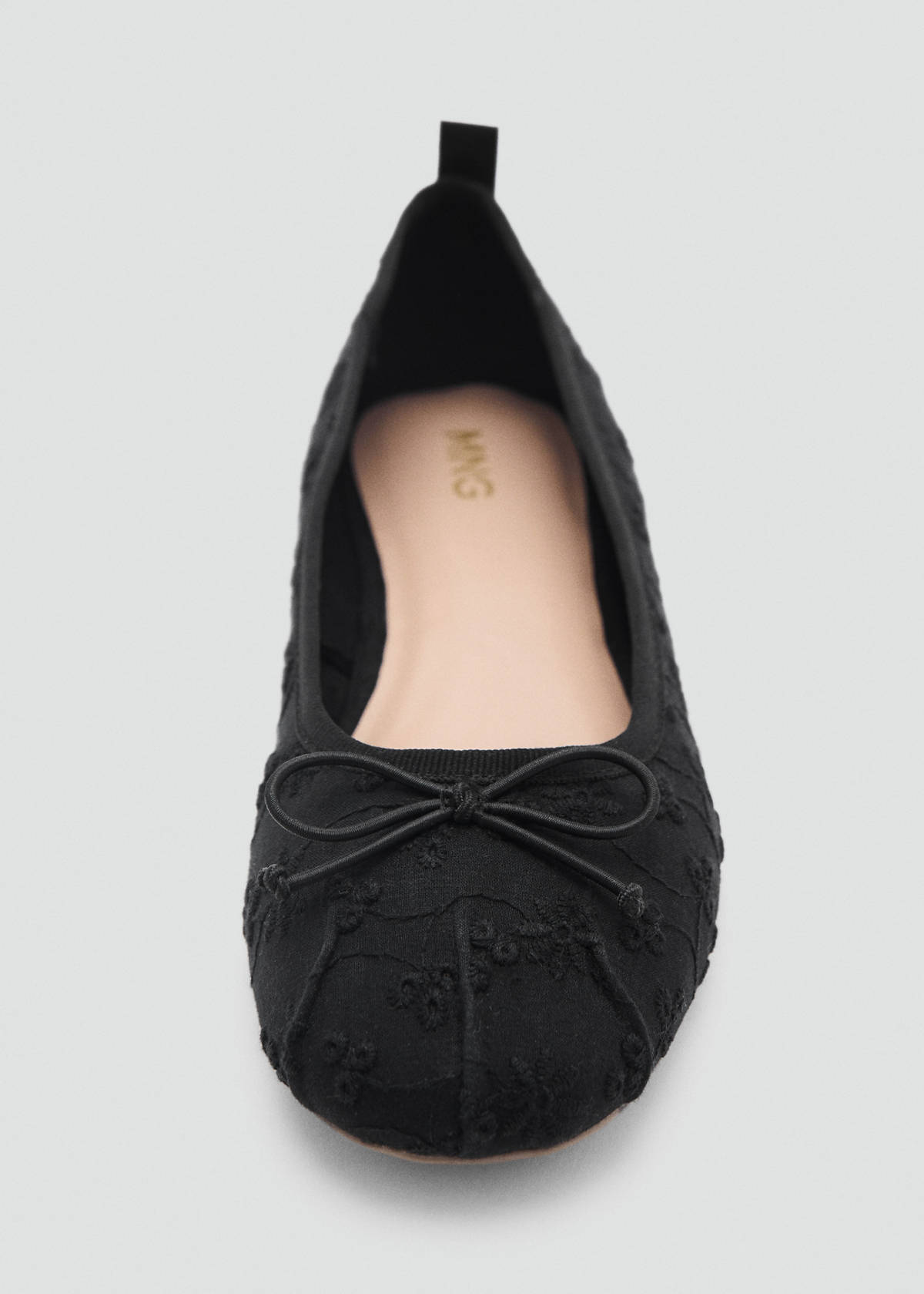 Embroidered ballet flats with bow — Black