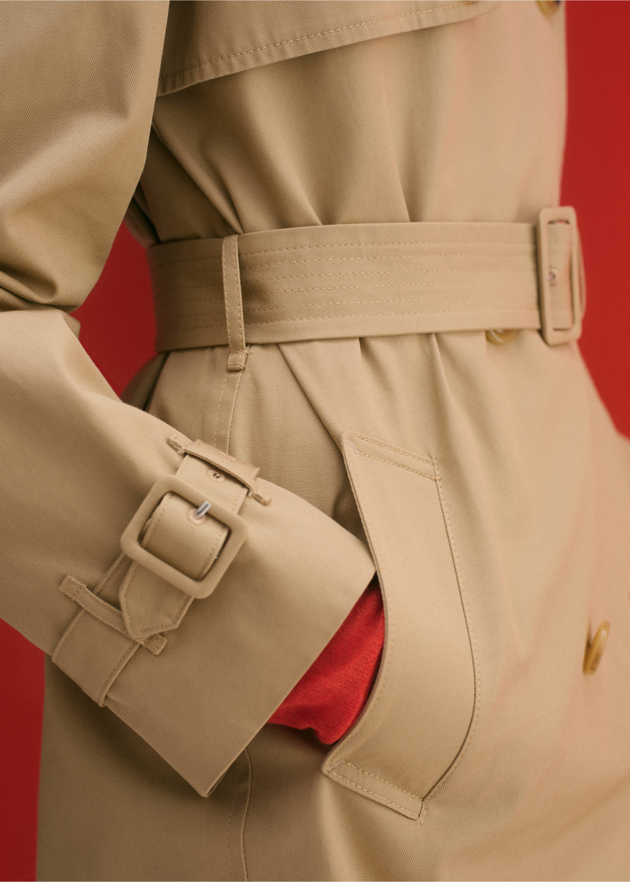 Classic trench coat with belt - Details of the article 3, Beige. Ref: 87064062-00.