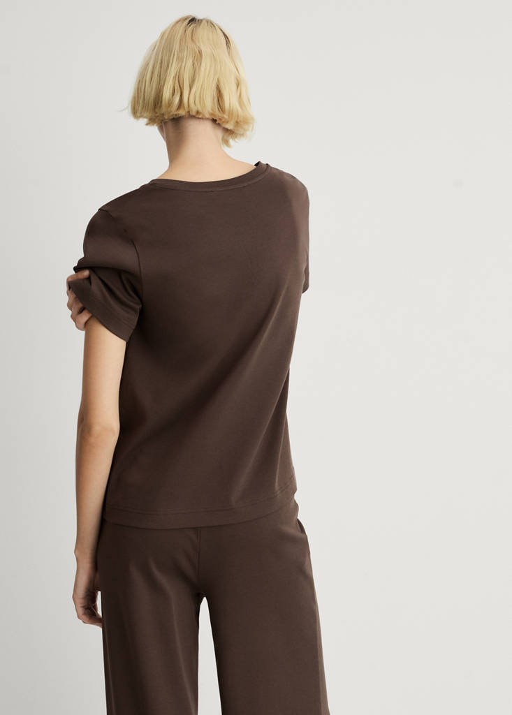 Plain V-neck cotton pyjama t-shirt — Brown