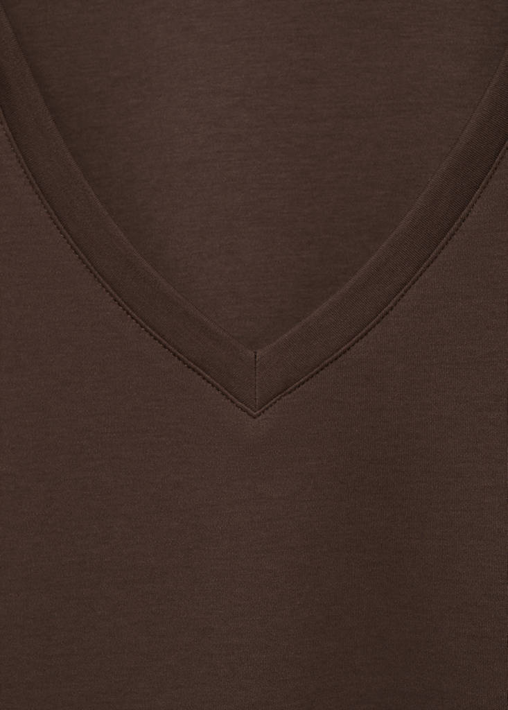 Plain V-neck cotton pyjama t-shirt — Brown