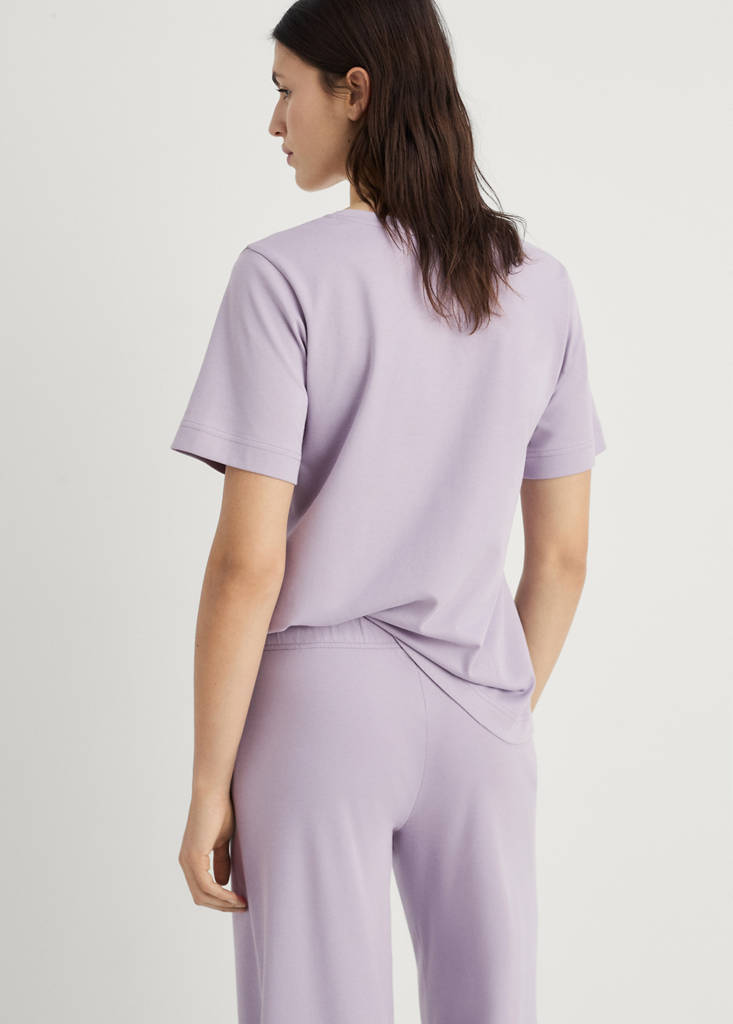 Plain V-neck cotton pyjama t-shirt — Lavender