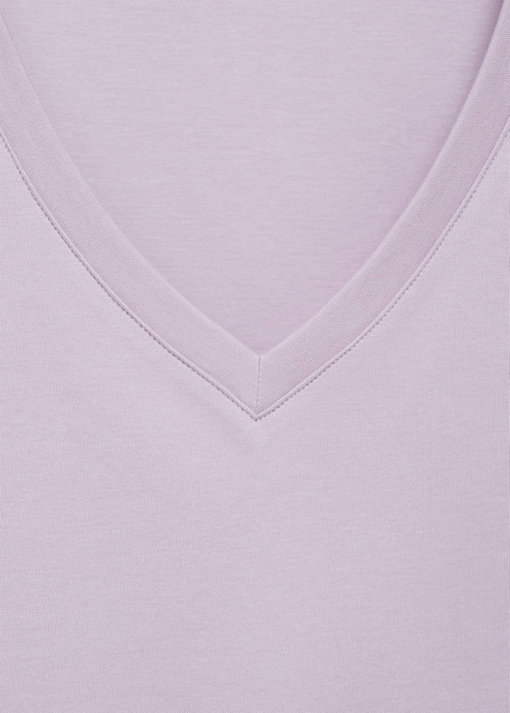 Plain V-neck cotton pyjama t-shirt — Lavender