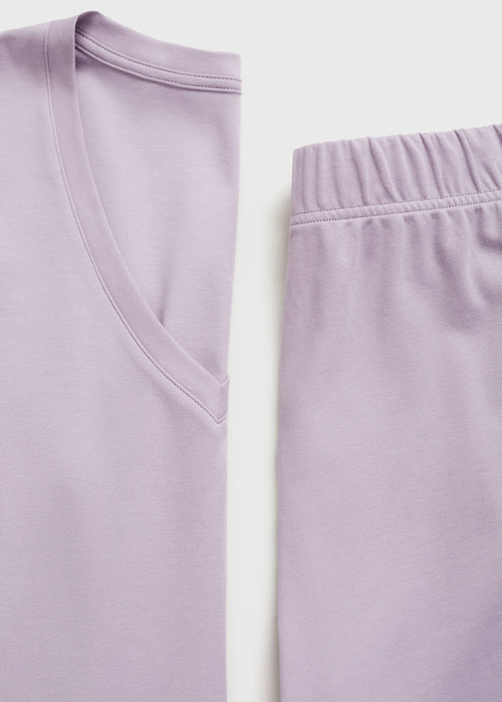 Plain V-neck cotton pyjama t-shirt — Lavender