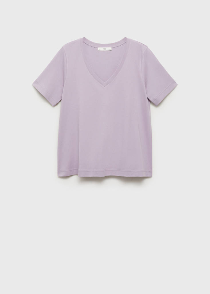 Plain V-neck cotton pyjama t-shirt — Lavender