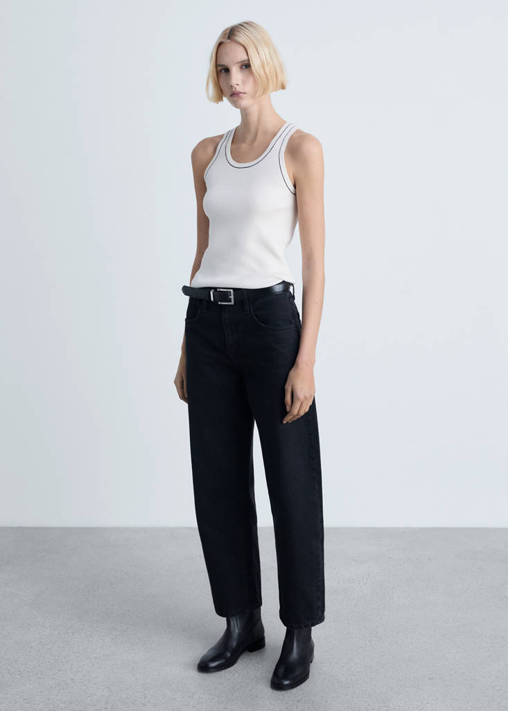Ribbed top with contrasting trim — Ecru