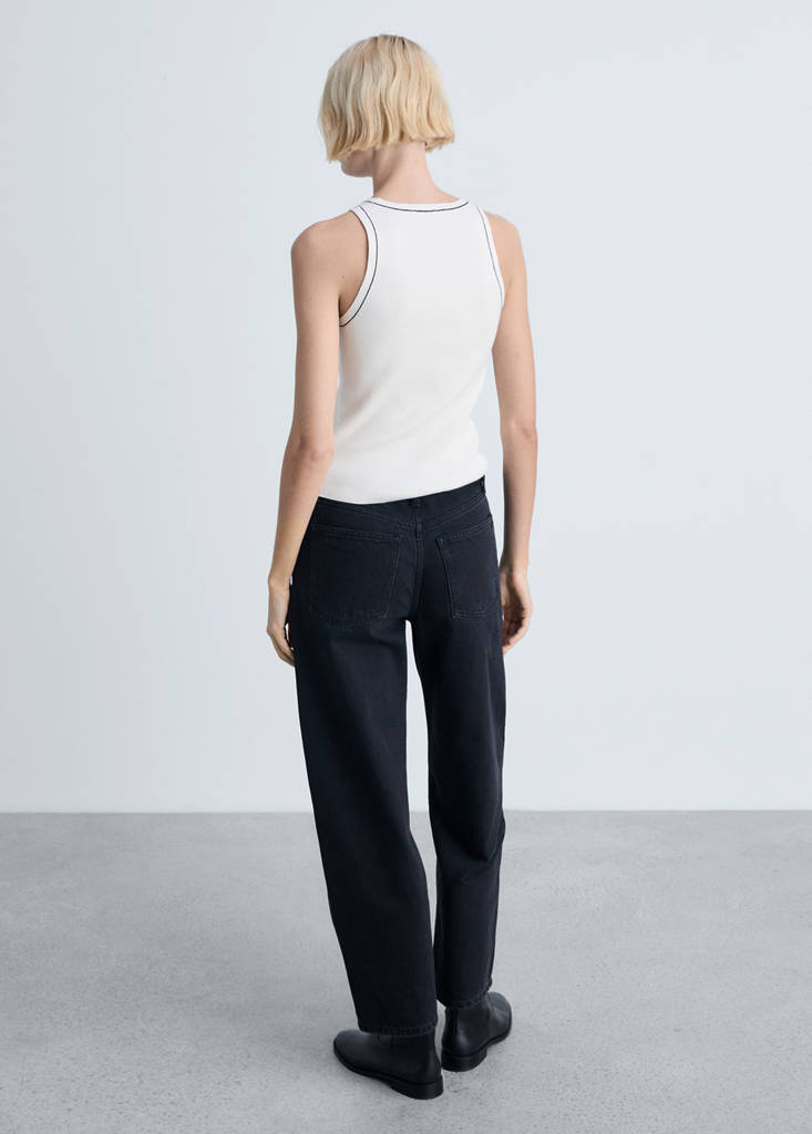 Ribbed top with contrasting trim — Ecru