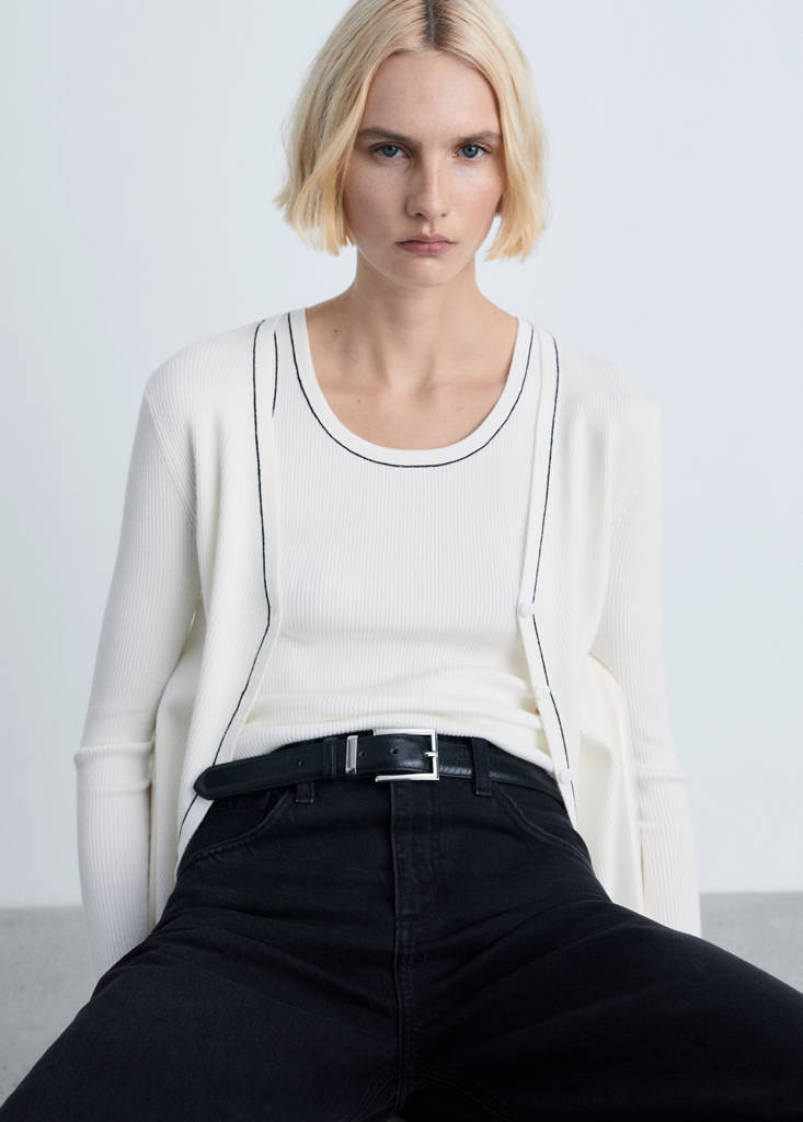 Ribbed top with contrasting trim — Ecru