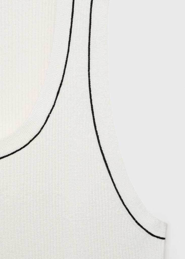 Ribbed top with contrasting trim — Ecru