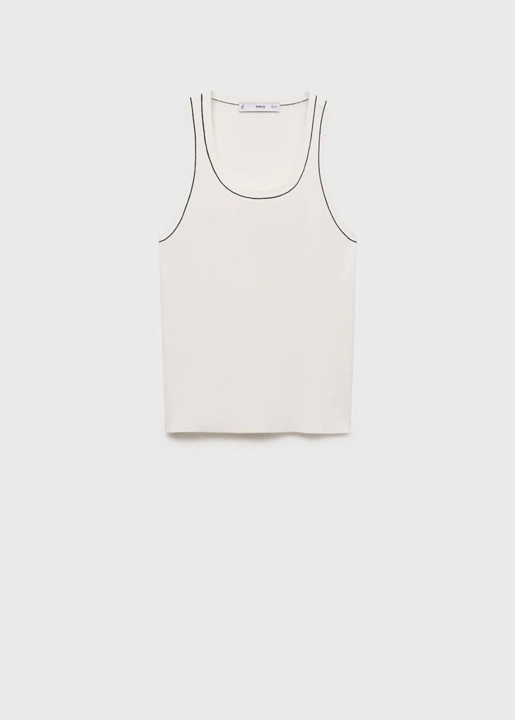 Ribbed top with contrasting trim — Ecru