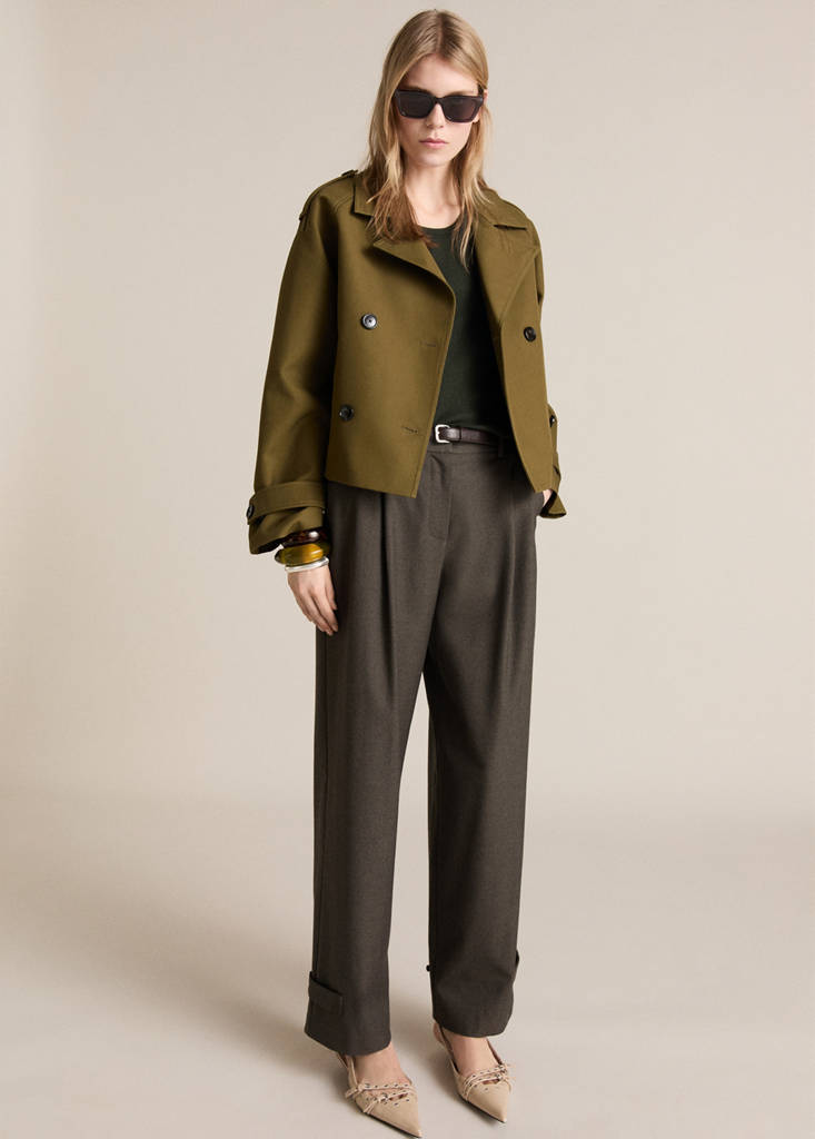 Ribbed top with contrasting trim — Khaki