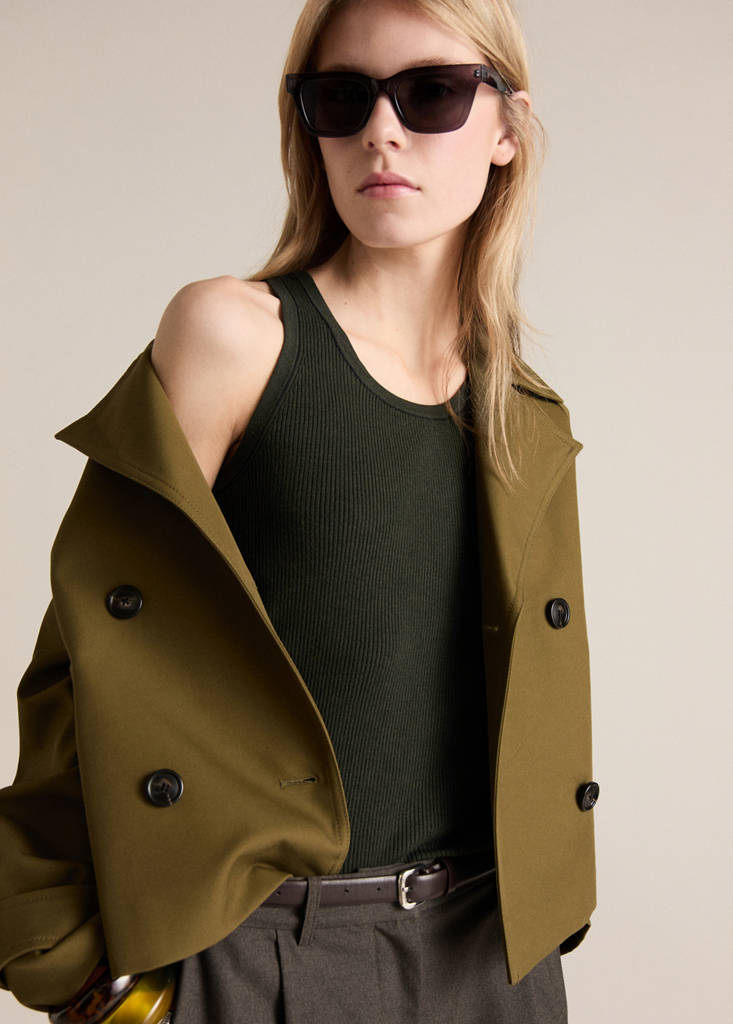 Ribbed top with contrasting trim — Khaki