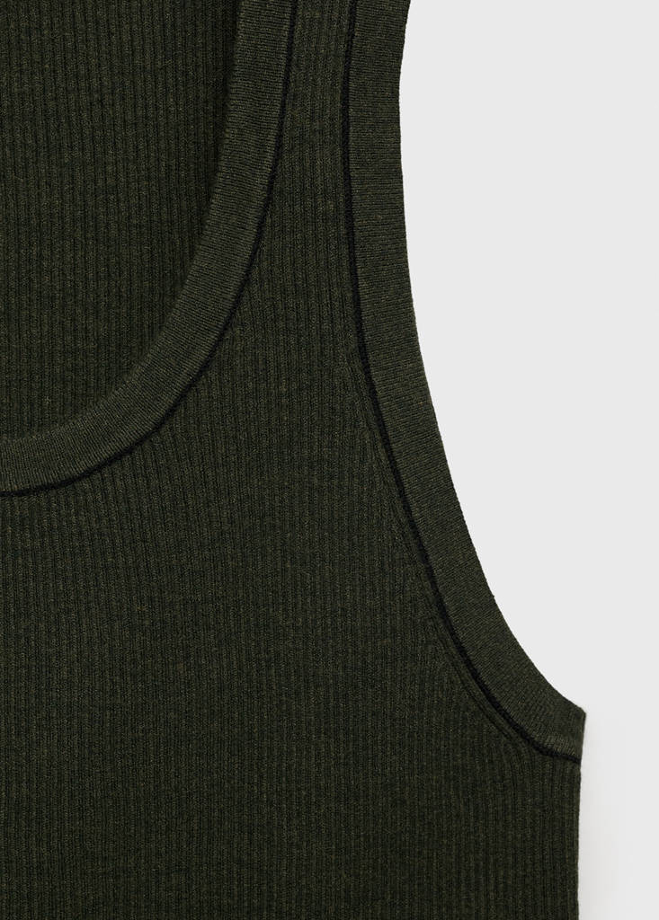 Ribbed top with contrasting trim — Khaki