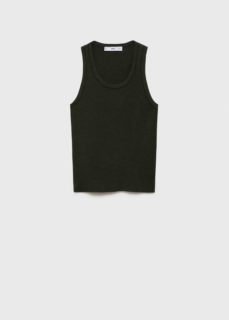 Ribbed top with contrasting trim — Khaki