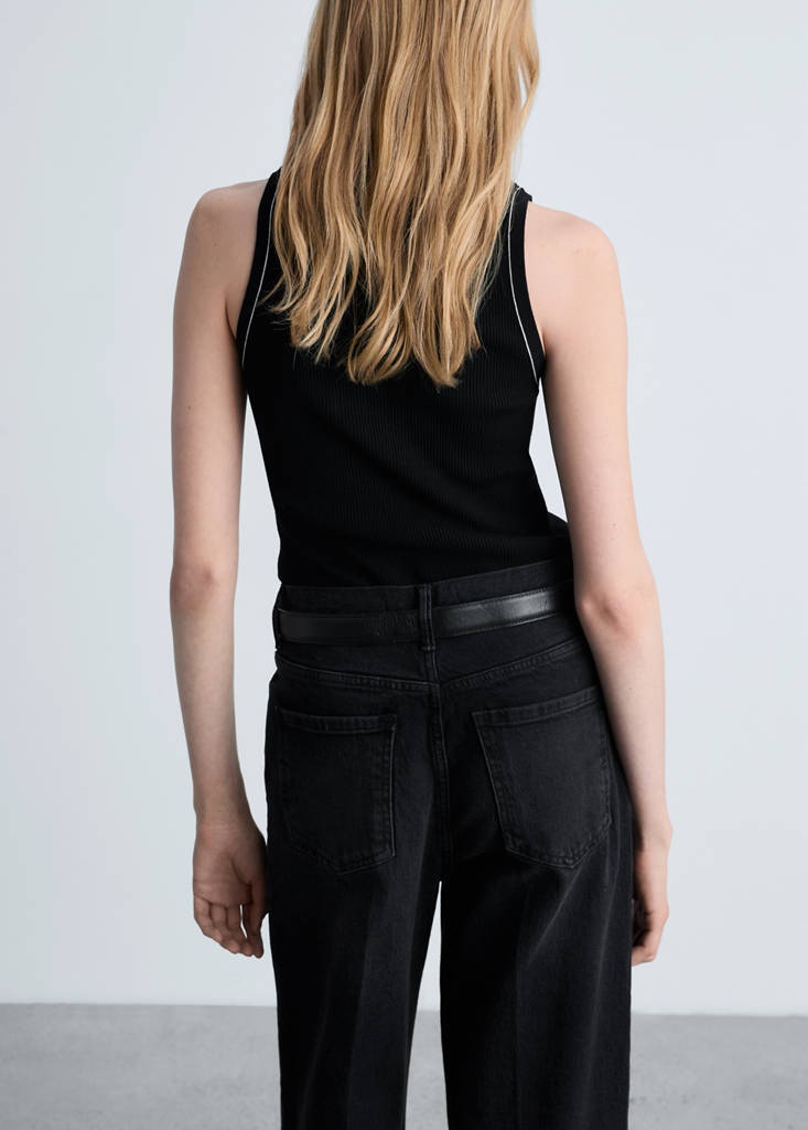 Ribbed top with contrasting trim — Black