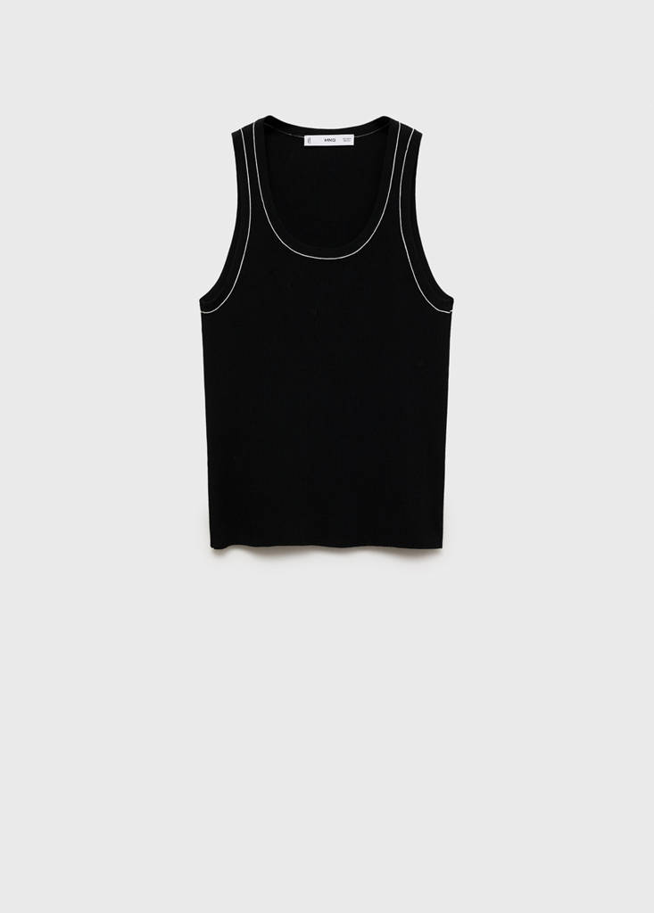 Ribbed top with contrasting trim — Black