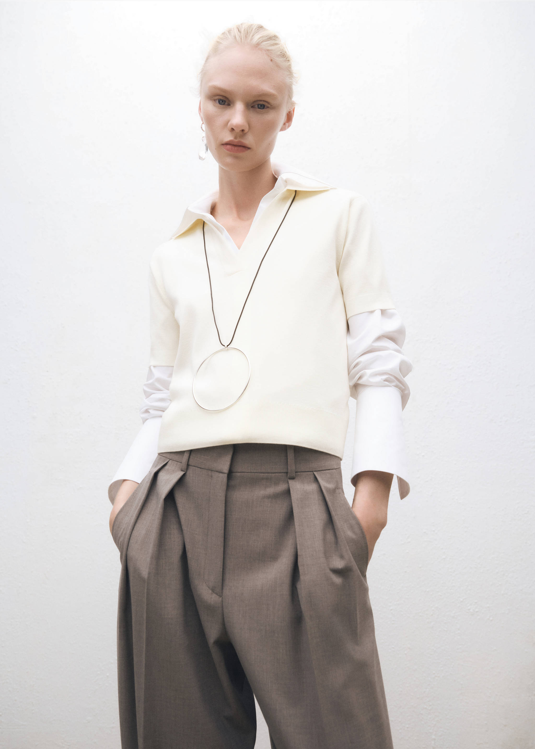 Pull col polo en laine mélangée - Plan moyen