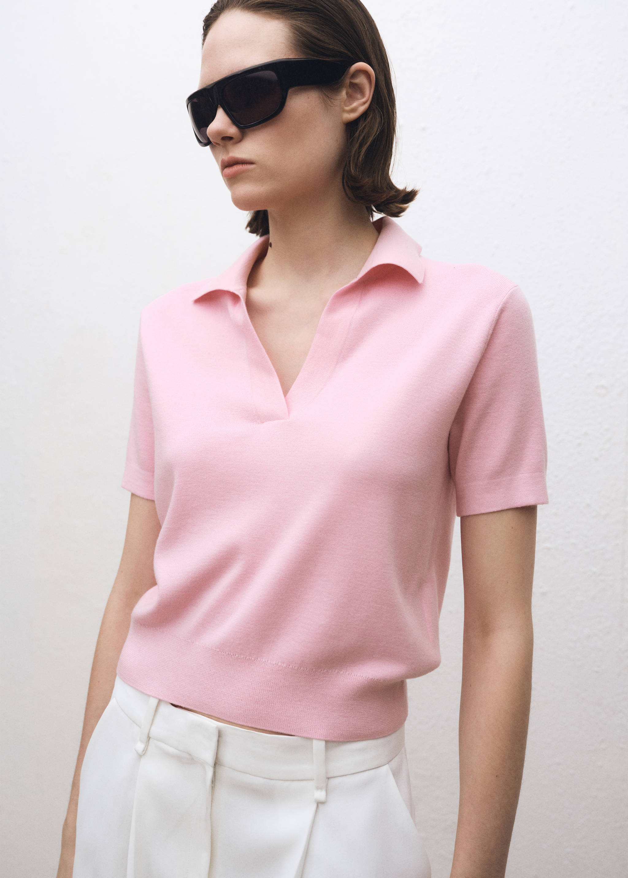 Pull col polo en laine mélangée - Plan moyen