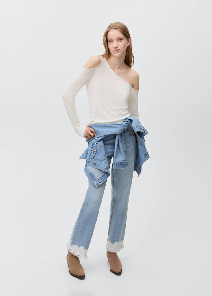 MANGO TEEN - Pull-over maille asymétrique blanc cassé - S - Fille Teen