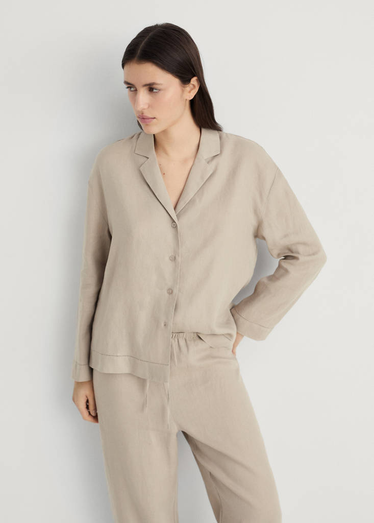 Linen-blend shirt — Sand