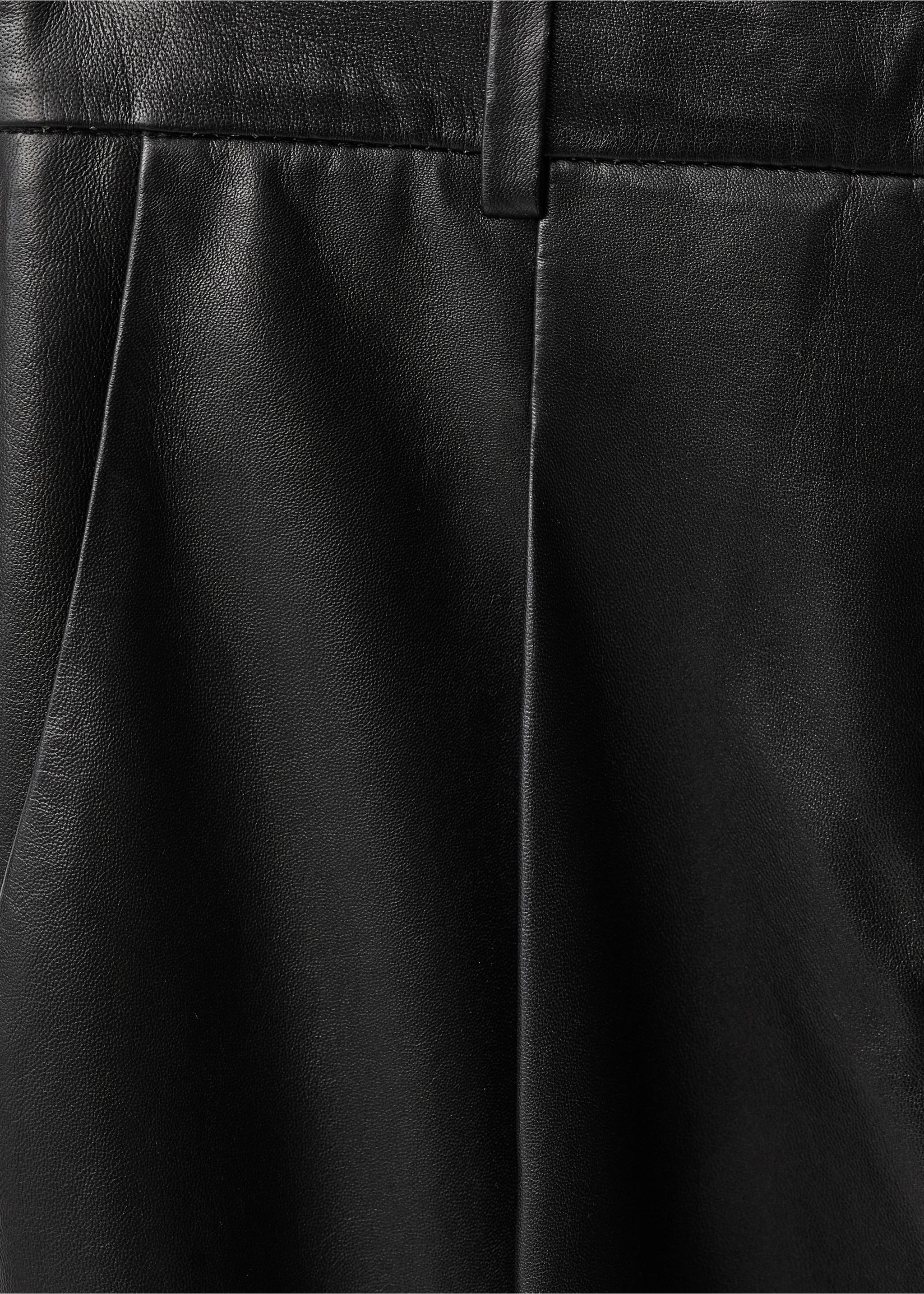Straight leather trousers with pleat detail - Details of the article 8, Black. Ref: 87064418-00.