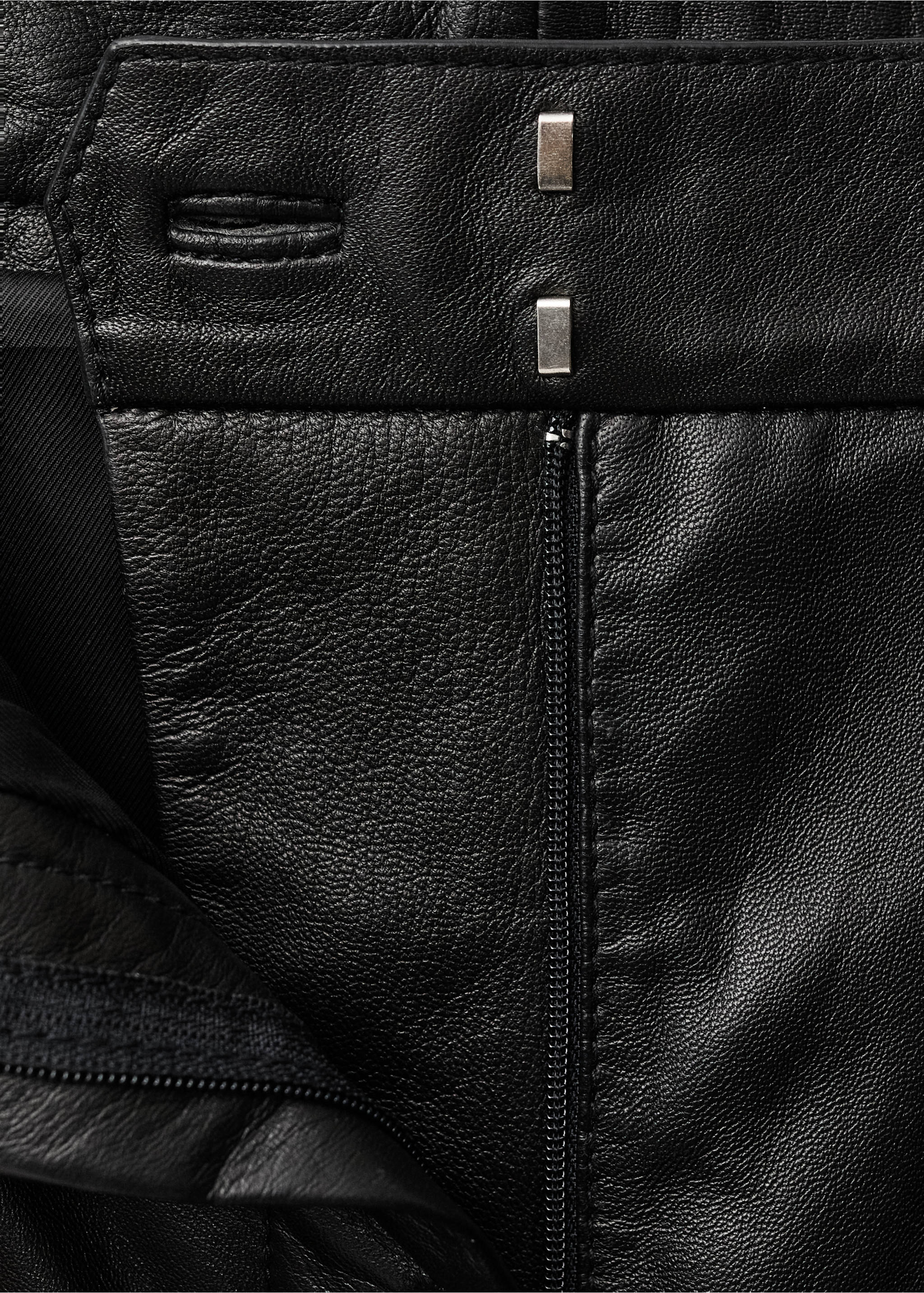 Straight leather trousers with pleat detail - Details of the article 0, Black. Ref: 87064418-00.
