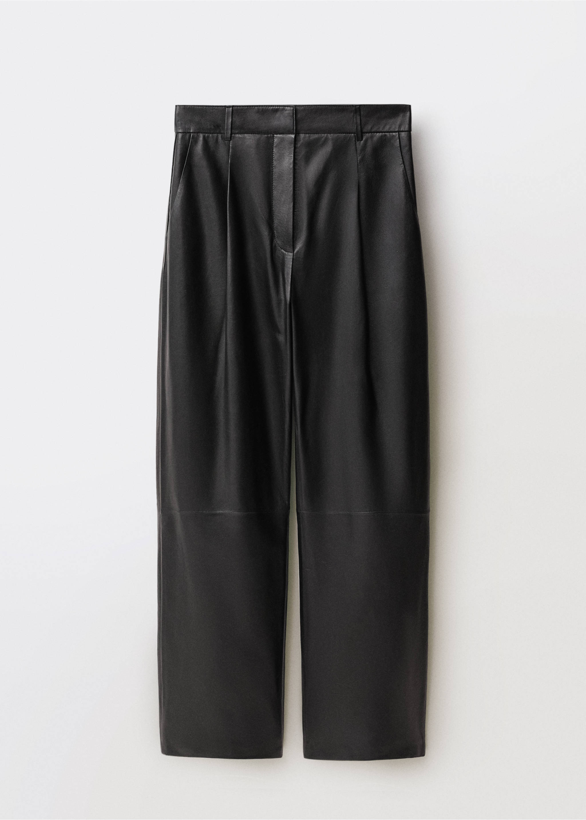 Straight leather trousers with pleat detail - Article without model, Black. Ref: 87064418-00.