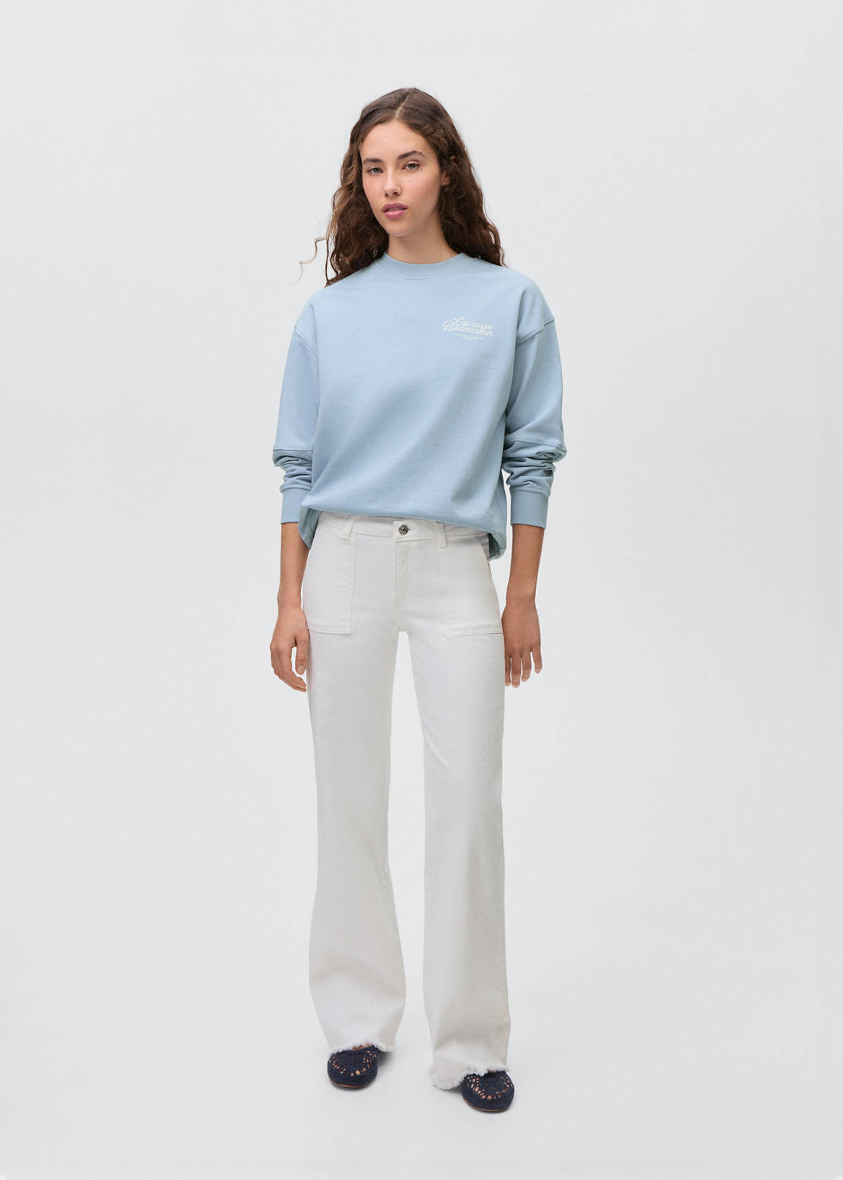 Cotton sweatshirt with printed message — Sky Blue