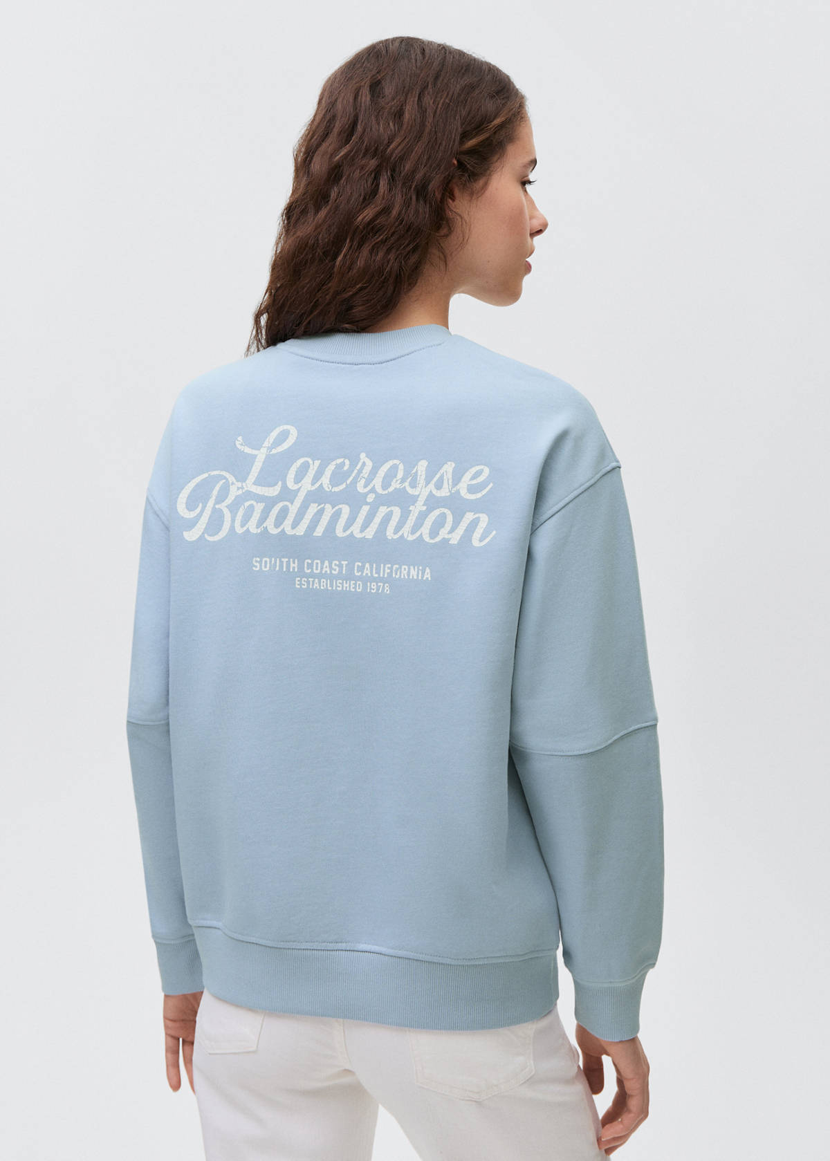 Cotton sweatshirt with printed message — Sky Blue