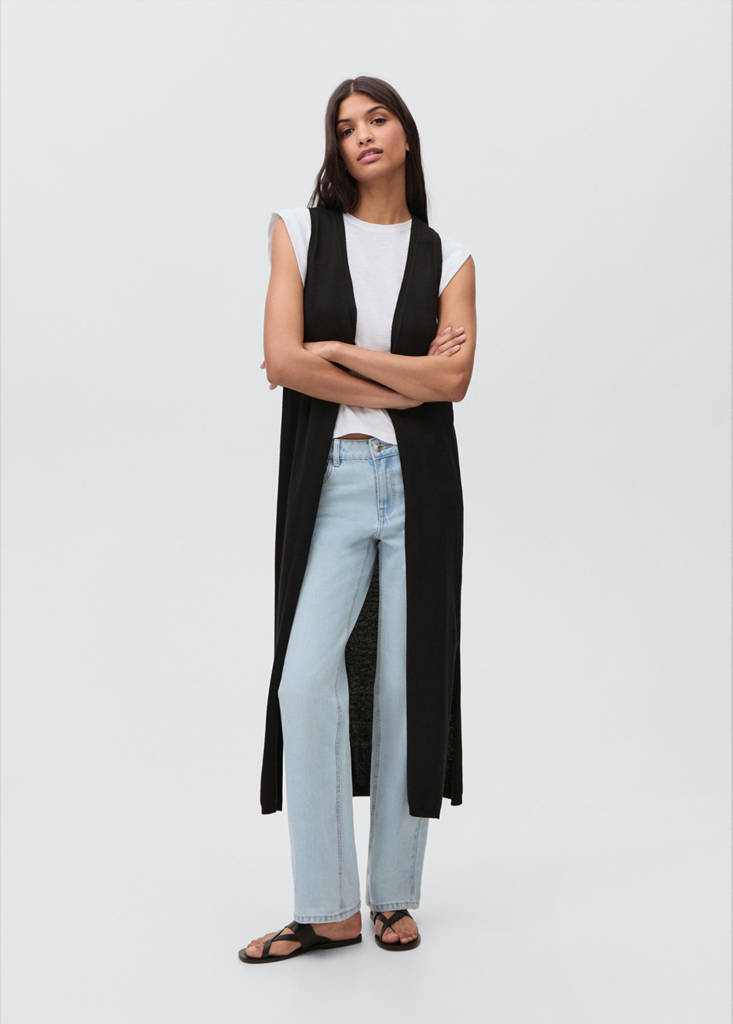 Long cotton gilet — Black