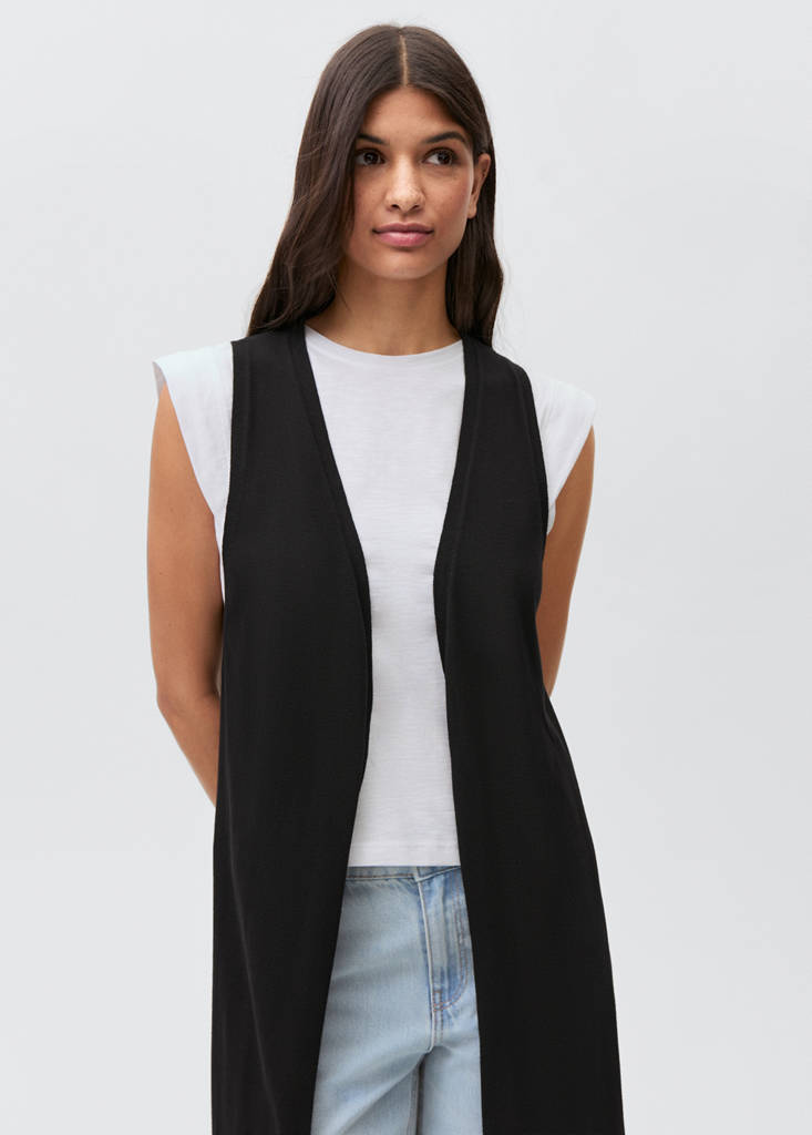 Long cotton gilet — Black