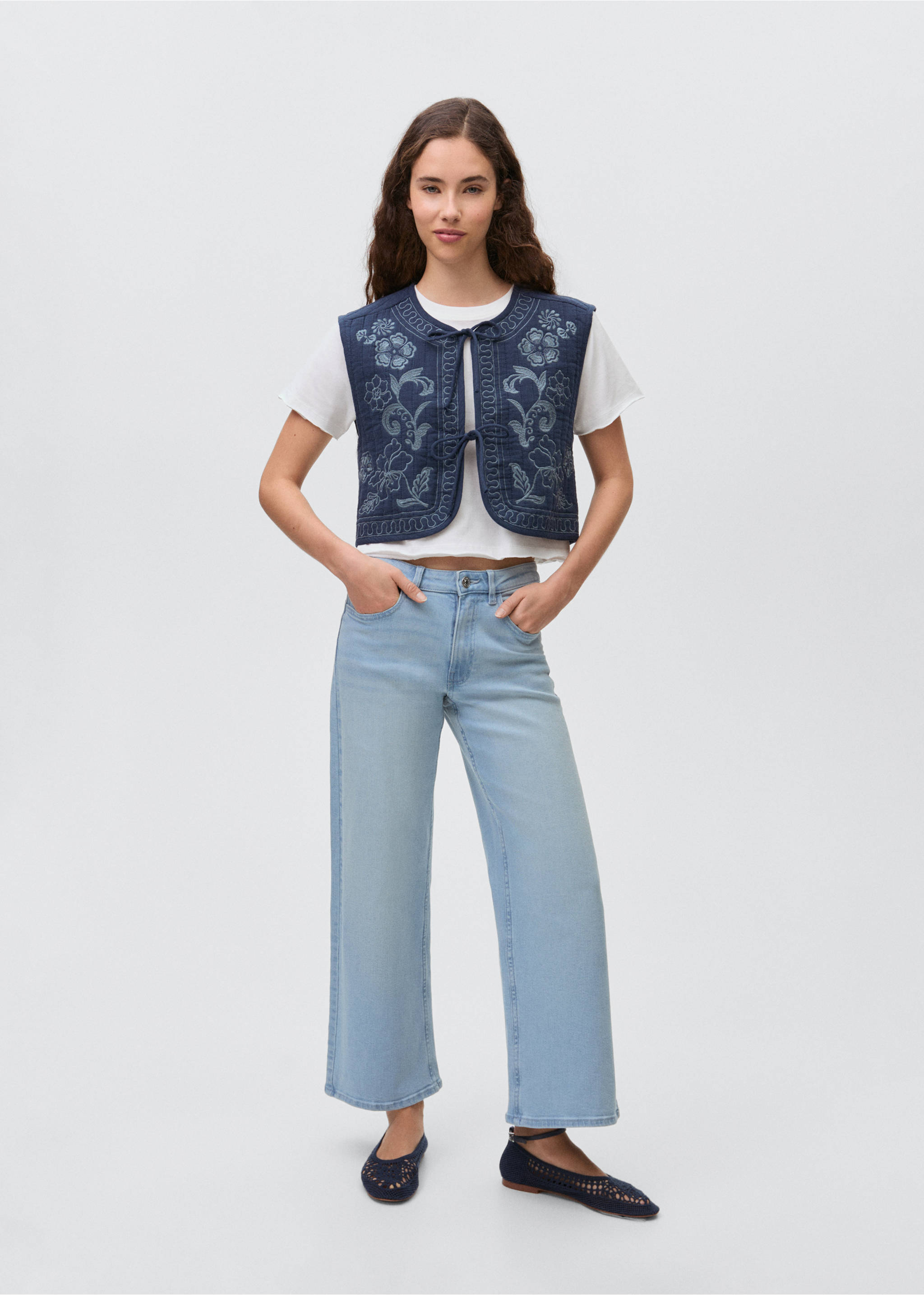 Embroidered cotton gilet - General plane, Dark Navy. Ref: 87064787-00.