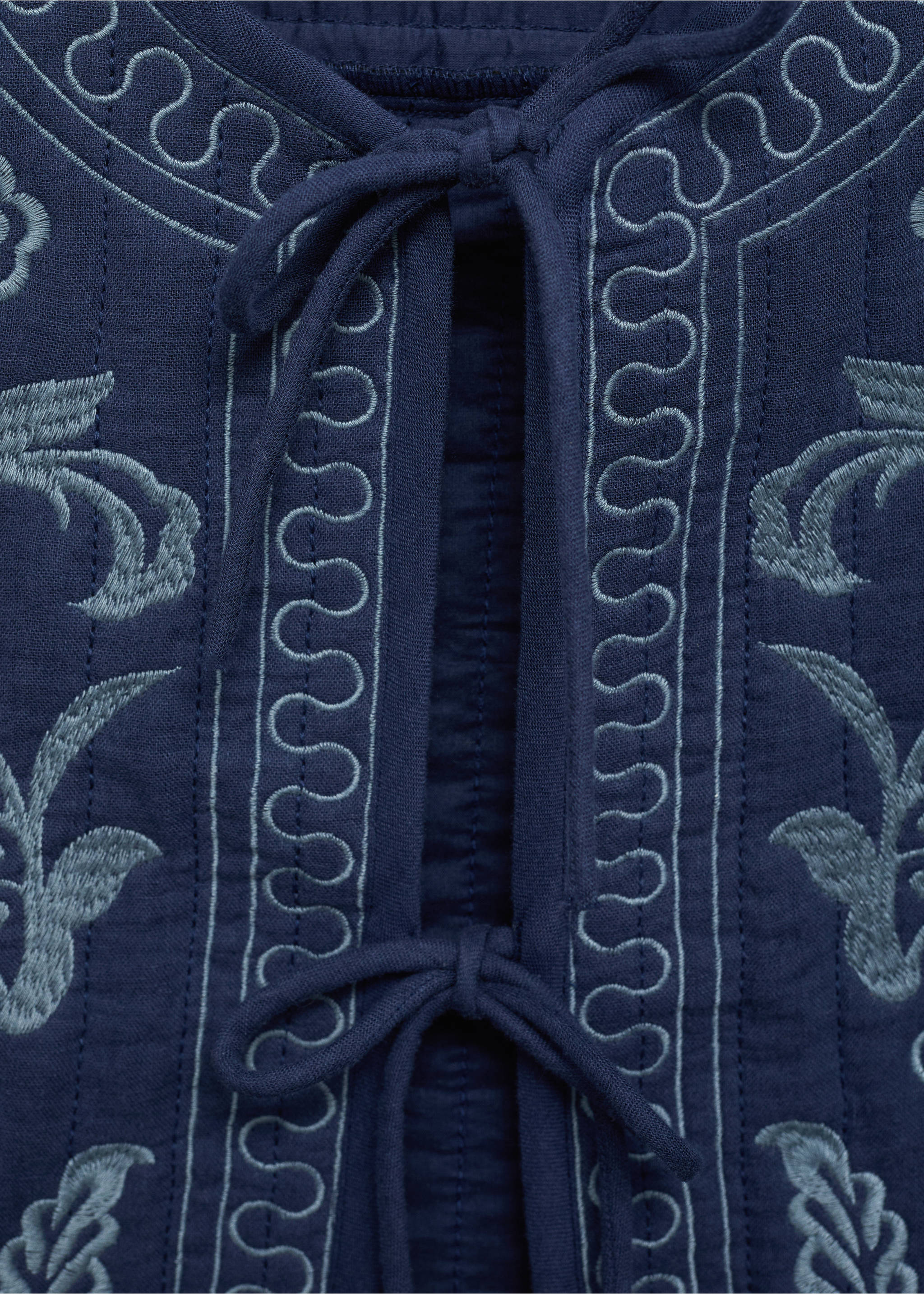 Embroidered cotton gilet - Details of the article 8, Dark Navy. Ref: 87064787-00.