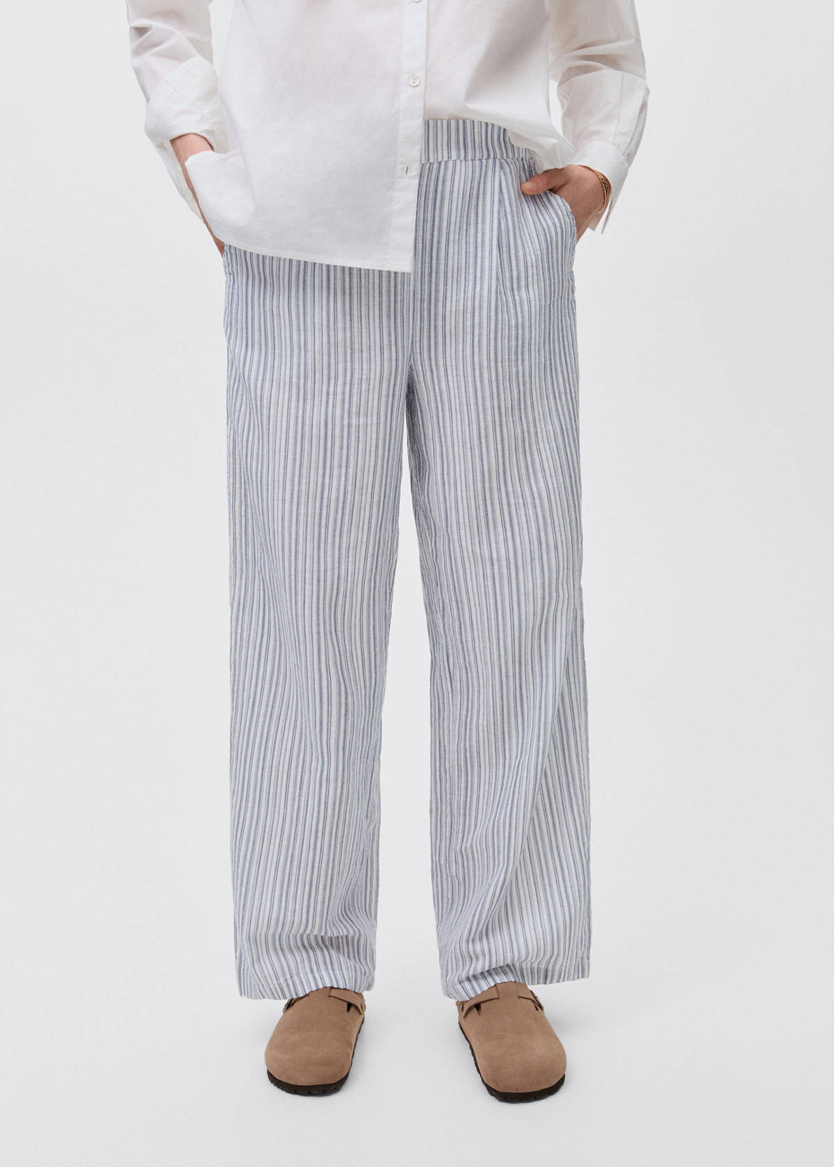 Striped cotton trousers — Sky Blue