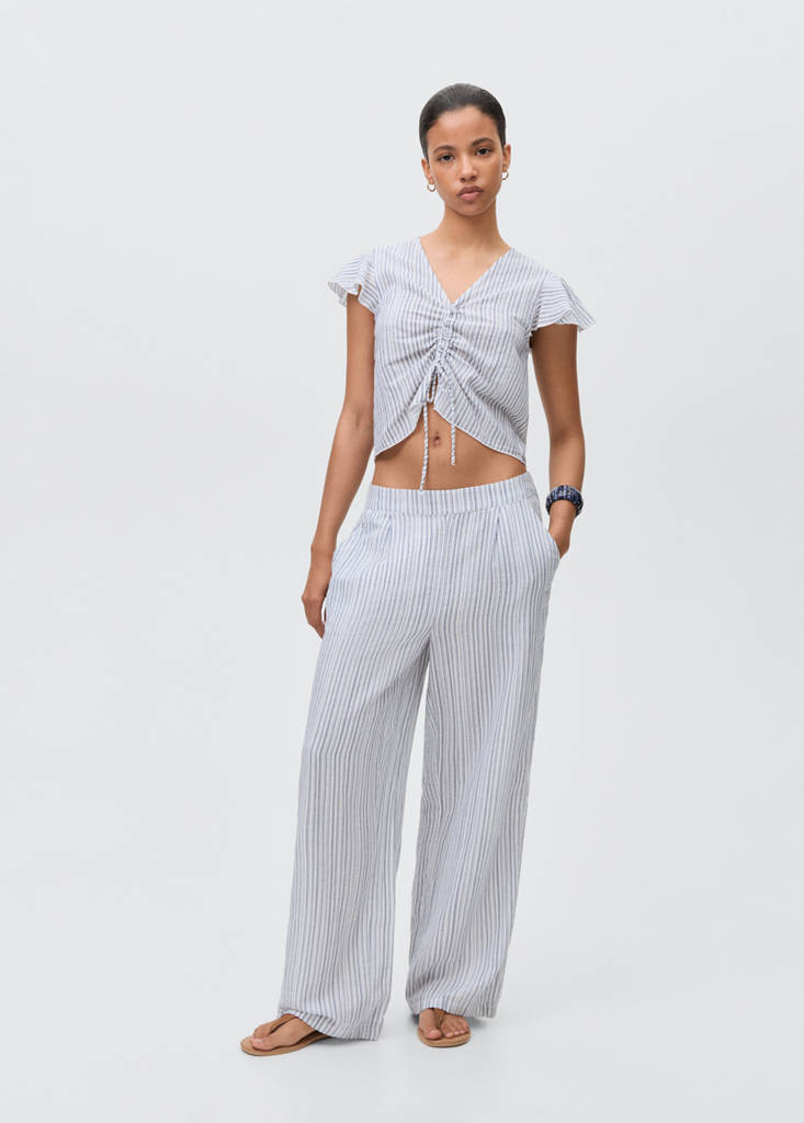 Striped cotton trousers — Sky Blue