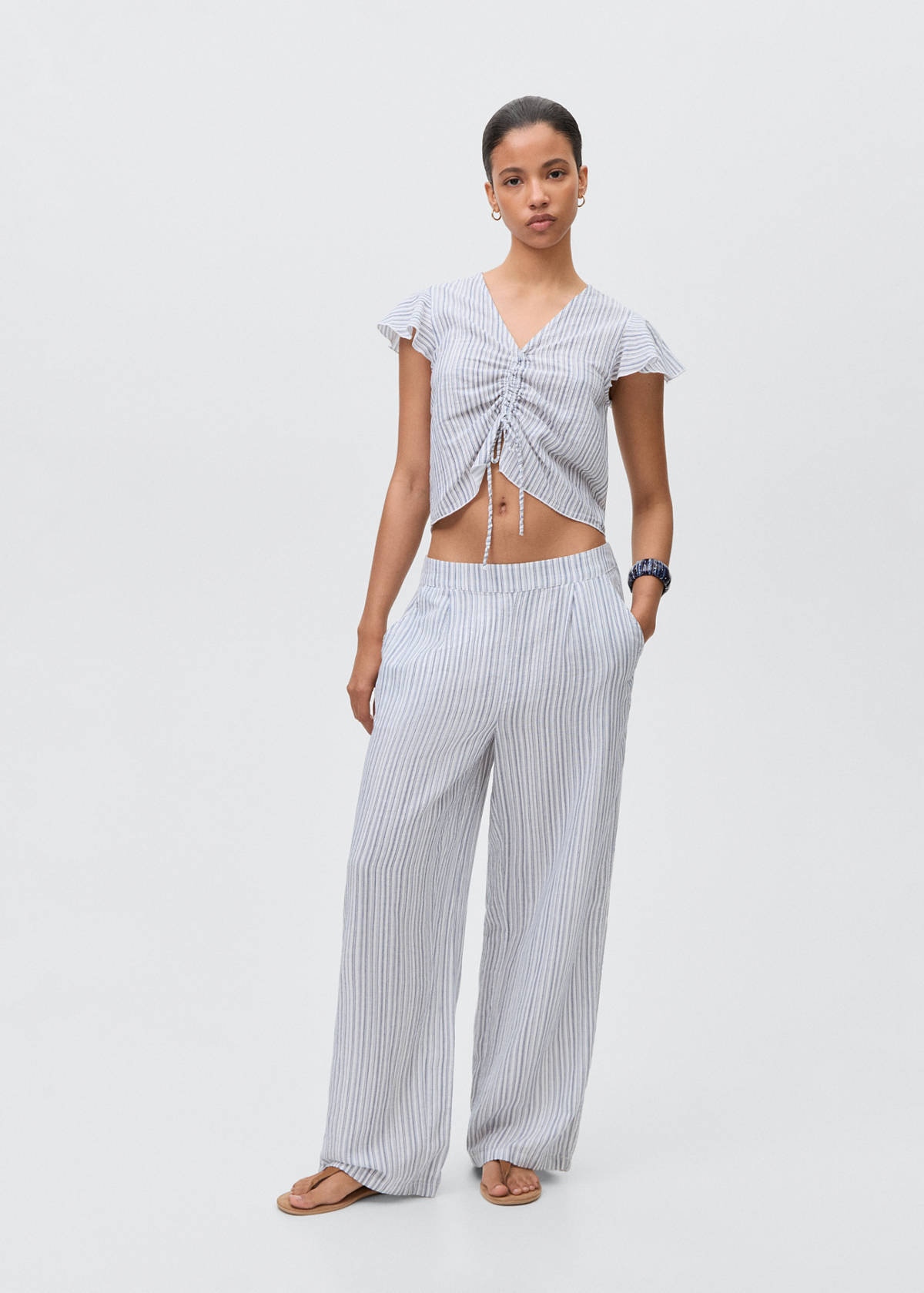 Striped cotton trousers — Sky Blue